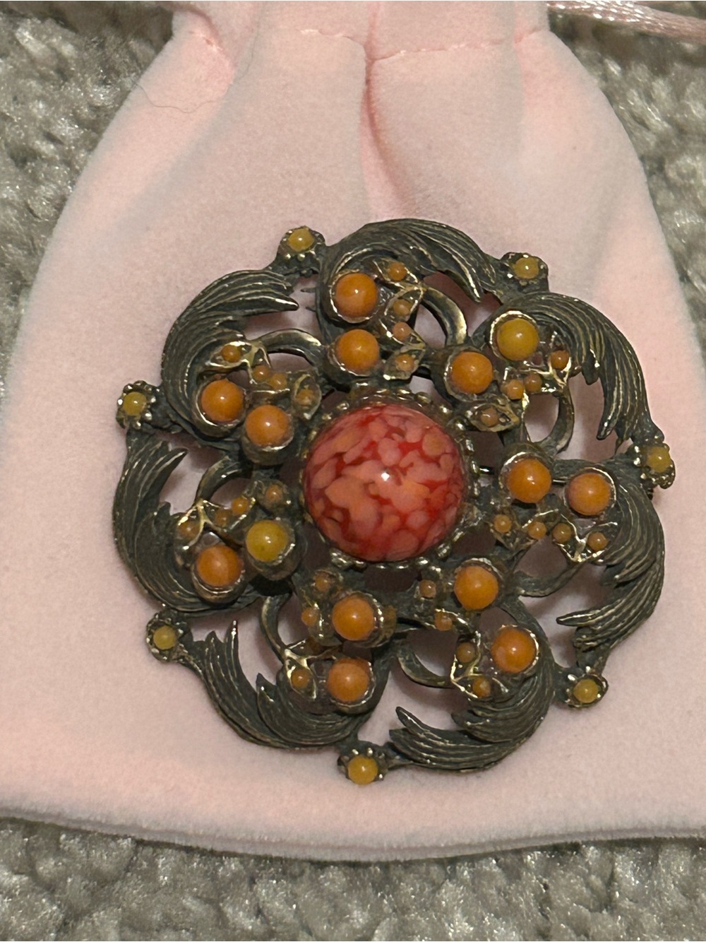 Vintage-Style Orange and Coral Floral Brooch - Women's Jewelry